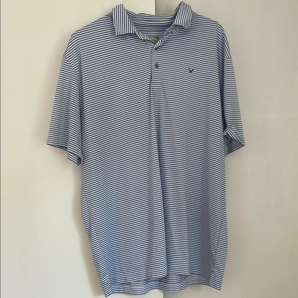 Callaway Navy and White Striped Polo Shirt